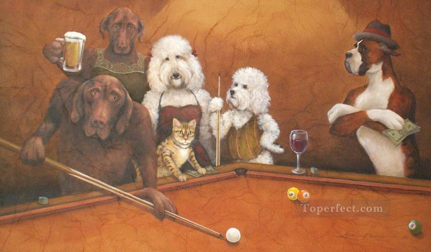 cat dogs playing pool Oil Paintings
